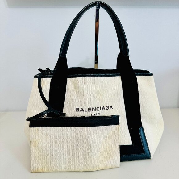 AUTHENTIC BALENCIAGA PARIS CABAS CANVAS AND LEATHER TOTE VINTAGE MADE IN ITALY - Picture 1 of 16